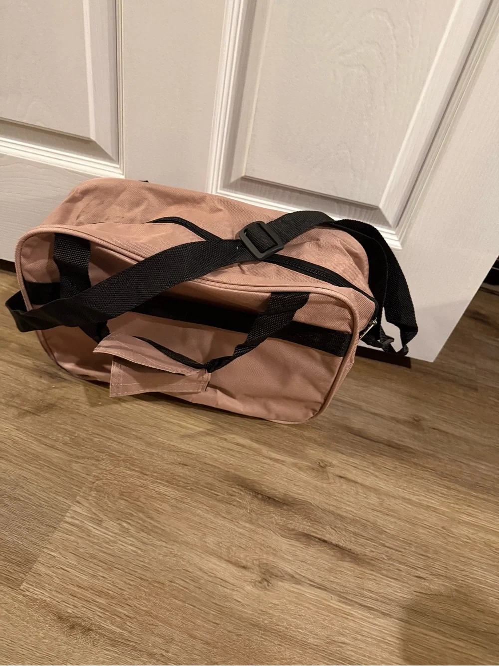 Blush Pink Duffel Bag with Black Straps